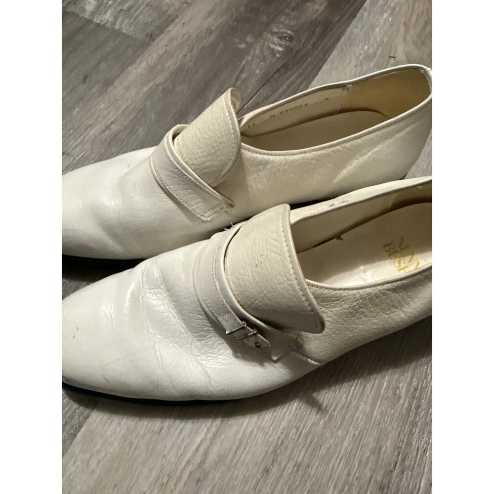 Vintage 60s 70s Nunn Bush Mens White Leather Monk Strap Loafers Size 11